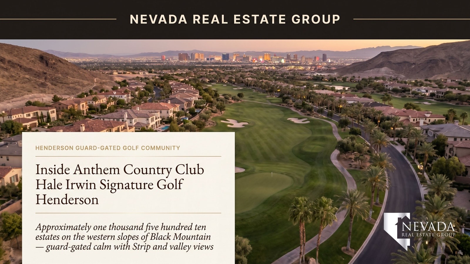 Henderson Nevada guard-gated community with manicured streetscape, one of the safest cities in the U.S.
