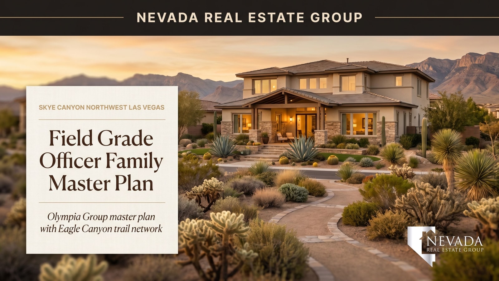 Trail through Eagle Canyon in the Skye Canyon master-planned community in northwest Las Vegas with mountain backdrop